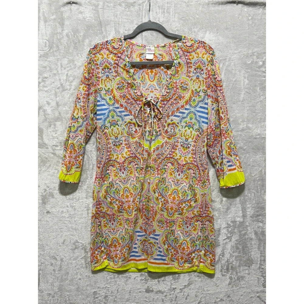 Profile Blush Cover Up M/M Multi Color Paisley V Neck Swim‎ Beach Resort